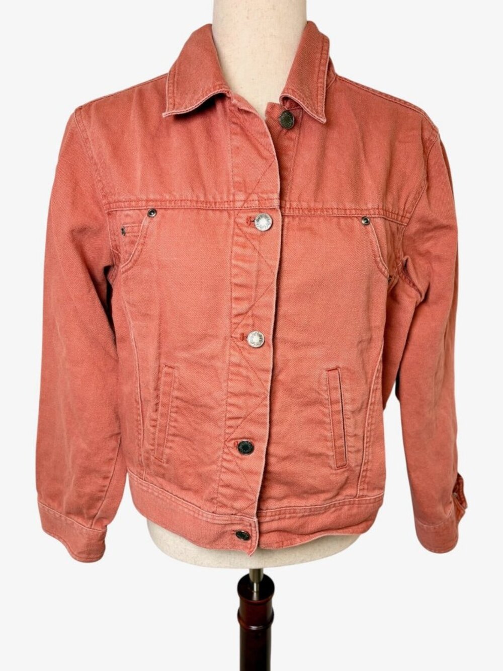 J.Jill Coral Pink Stretch Denim Trucker Jacket Cotton Linen Blend Size Small